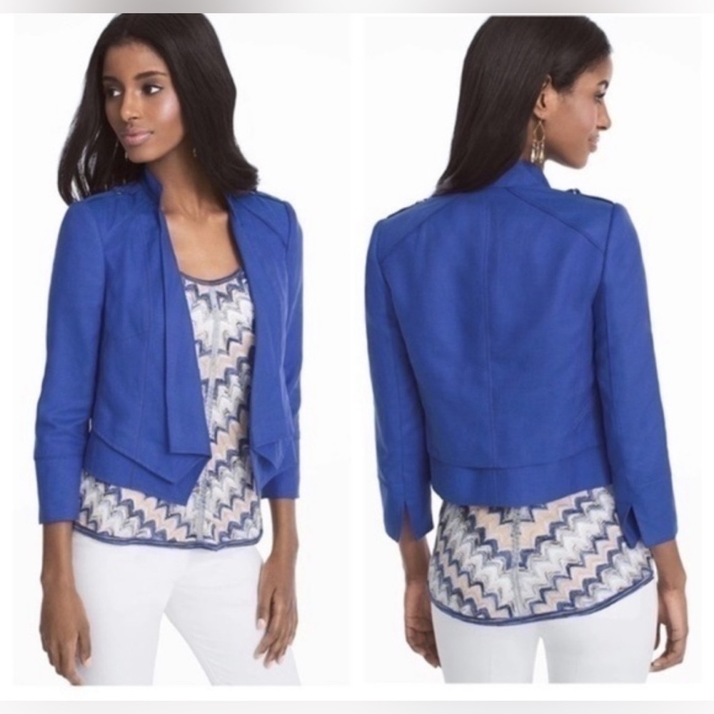 WHBM Blue Cropped Blazer Size 10 Minimalist Chic Workwear Jacket